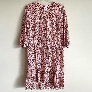 CABI Sienna Ruffle Trim Dress 3/4 Sleeve Drawstring Waist